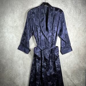 Vintage Victoria's Secret Long Robe Small Blue Floral Jacquard Gold‎ Label Y2K